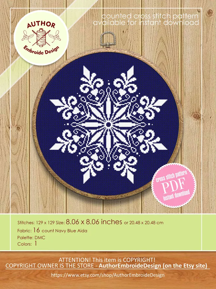 Mandala snowflake cross stitch pattern PDF download Christmas cross stitch chart, Snowflake mandala pattern digital PDF, Home decor #M240