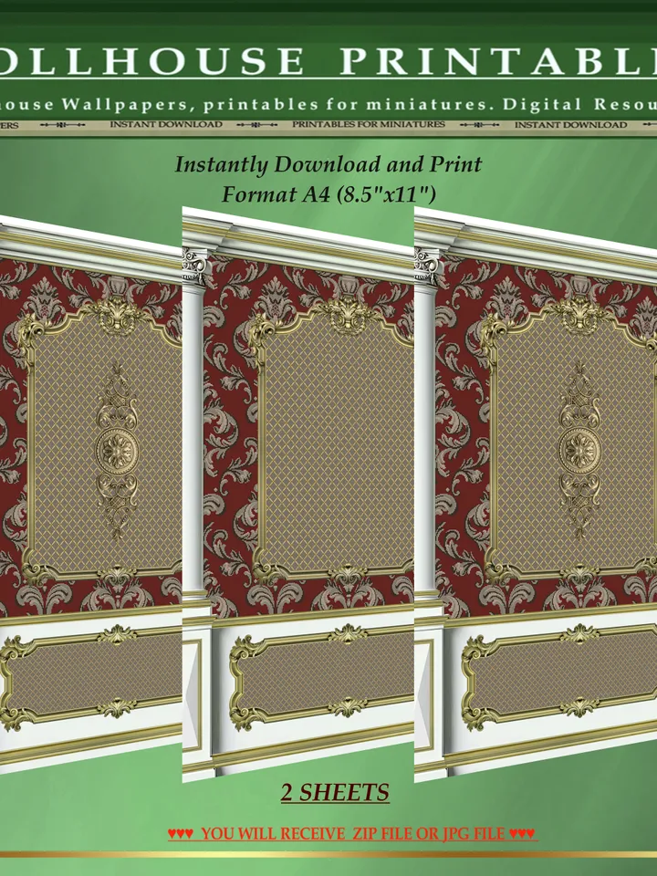 Wallpapers- Set 17-v9 | Printables for Dollhouses and Unique Miniature Projects | Digital Downloads | in Scale 1/12th