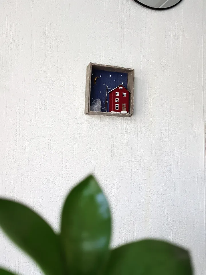 Miniature Christmas House Shadow Box 3D painting