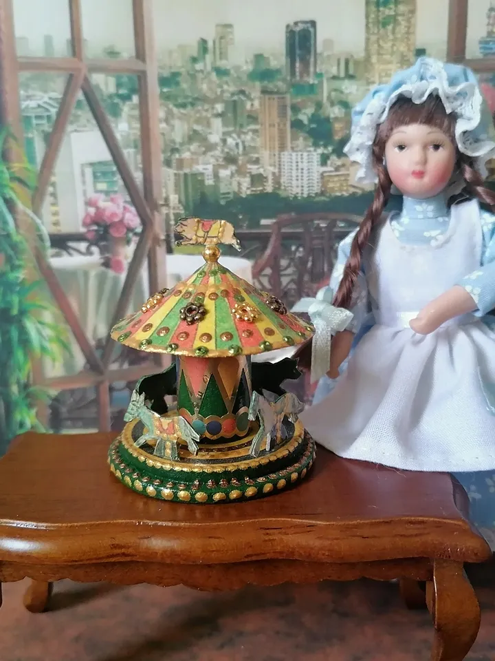 Miniature carousel. Dollhouse miniature.1:12 scale.