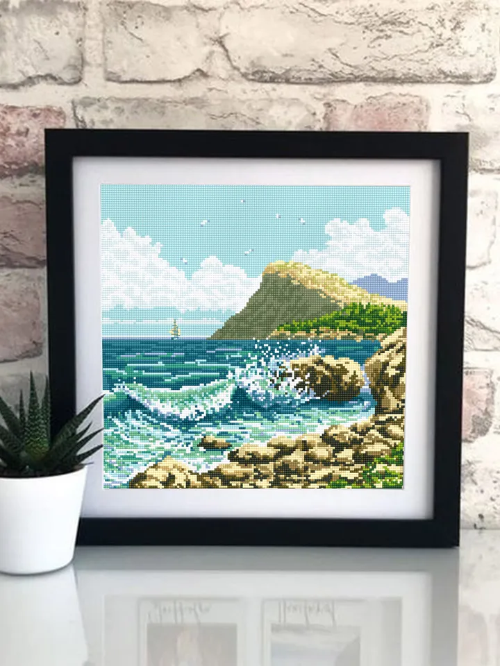 Ocean waves cross stitch pattern PDF download Nature landscape cross stitch chart, Sea beach cross stitch, Ocean pattern digital PDF #L36