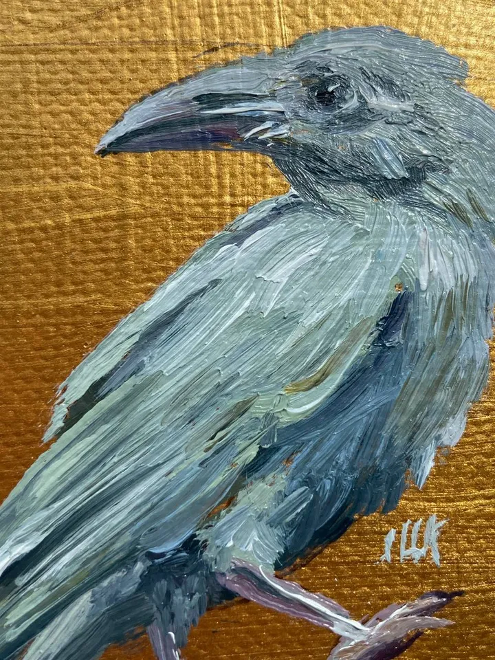 Framed Albino Raven Painting Small Original Witch’s Friend Artwork Crow Art Tiny Oil Painting Bird