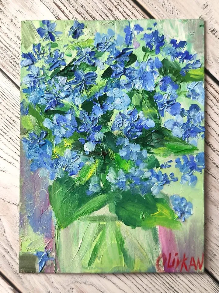 Forget me nots Painting Bluebonnet Original Oil Art Floral Artwork