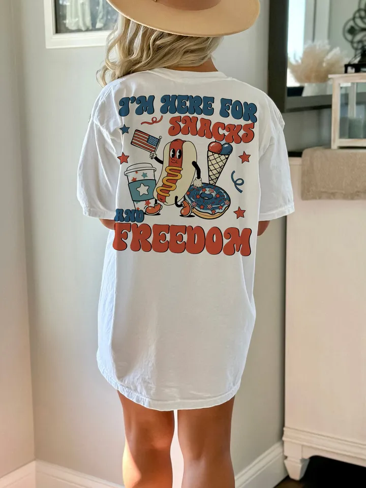 I’m Here For The Snacks and Freedom July 4th PNG sublimation Design Download, groovy retro america png, Independence Day png, Fourth of July