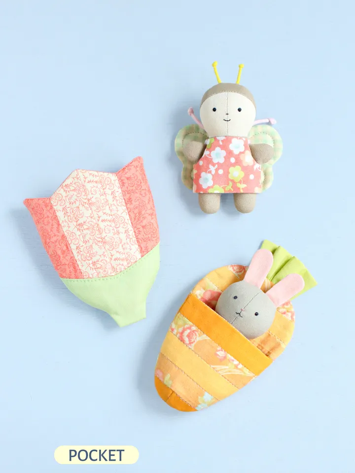 4 PDF Pocket Bunny and Butterfly with Carrot and Tulip Sewing Patterns Bundle