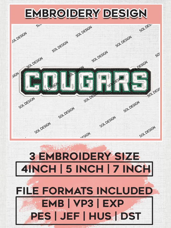 NCAA Cougars College Team Writing Logo Embroidery Design Files, NCAA Chicago State Cougars Machine Embroidery, NCAA Teams, 3 sizes, NCAA Machine embroidery designs, Digital Download