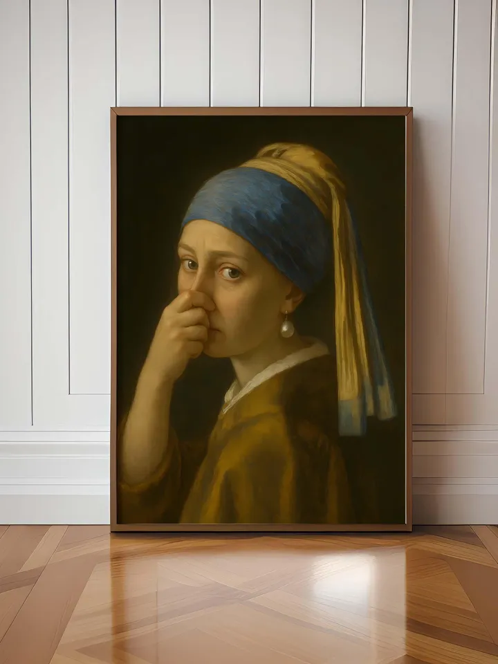 Girl with a Pearl Earring Altered Art Print, Funny Classical Painting Parody, Modern Wall Art, Surreal Digital Poster, Johannes Vermeer