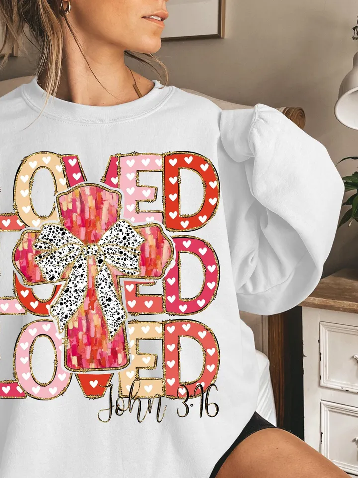 Loved John 3:16 Png, Retro Valentine Png, Coquette Valentine Jesus Png, Heart Png, Christian Cross Png, Bible verse Png, Love like Jesus png