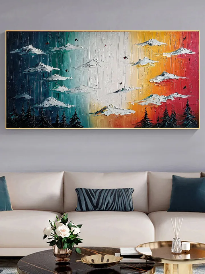 Original Impasto Landscape Painting, Textured Sky Art, Colorful Mountain Wall Art, 3D Canvas Art, Modern Nature Decor, Sunset Art,Home Decor