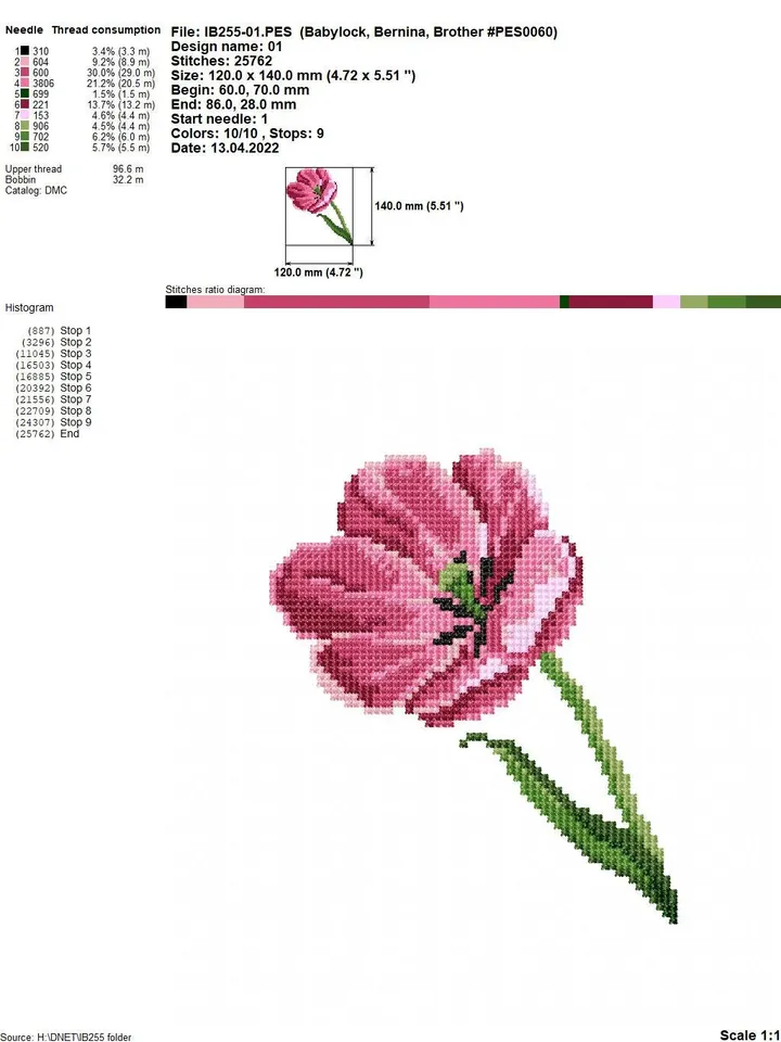 Tulips cross-stitch set patterns machine embroidery designs digital embroidery pattern clothing décor embroidery motif flower embroidery