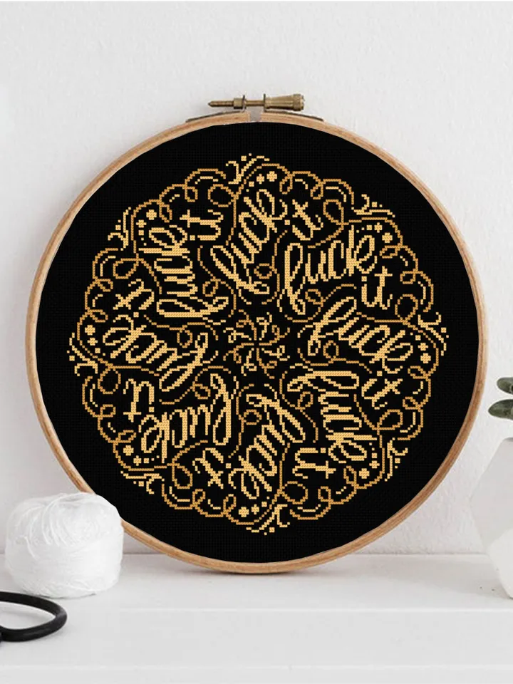 Fuck mandala cross stitch pattern PDF instant download Fuck it cross stitch chart, Modern mandala pattern digital PDF Funny home decor #M226