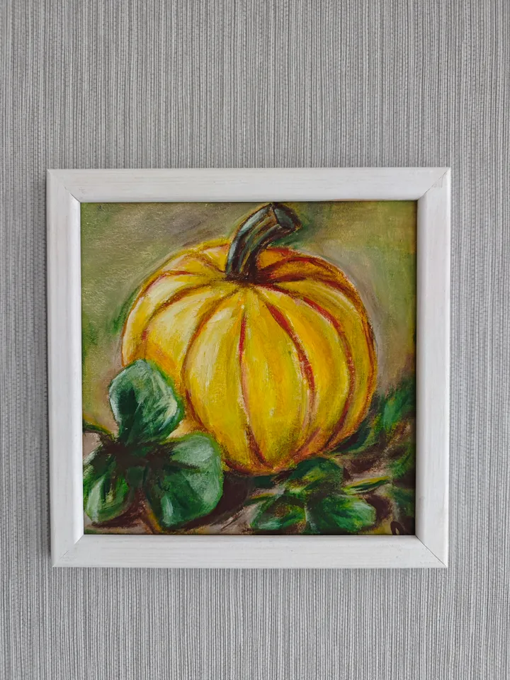 Pumpkin Original Painting Vegetable Original Art Pumpkin Modern Artwork Bright Yellow Pumpkin Oil Painting Fruits And Vegetables Wall Art Decor 8 x 8 inches by OlgaSokolovaArt