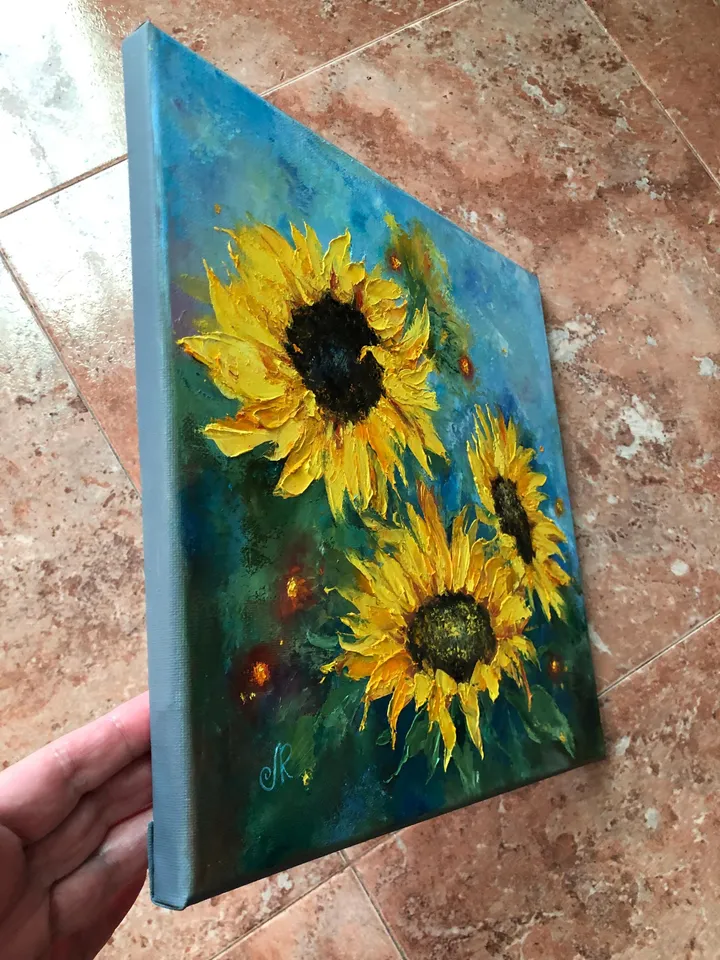 Sunflower Oil Painting Original Still Life Painting Flowers Wall Art
