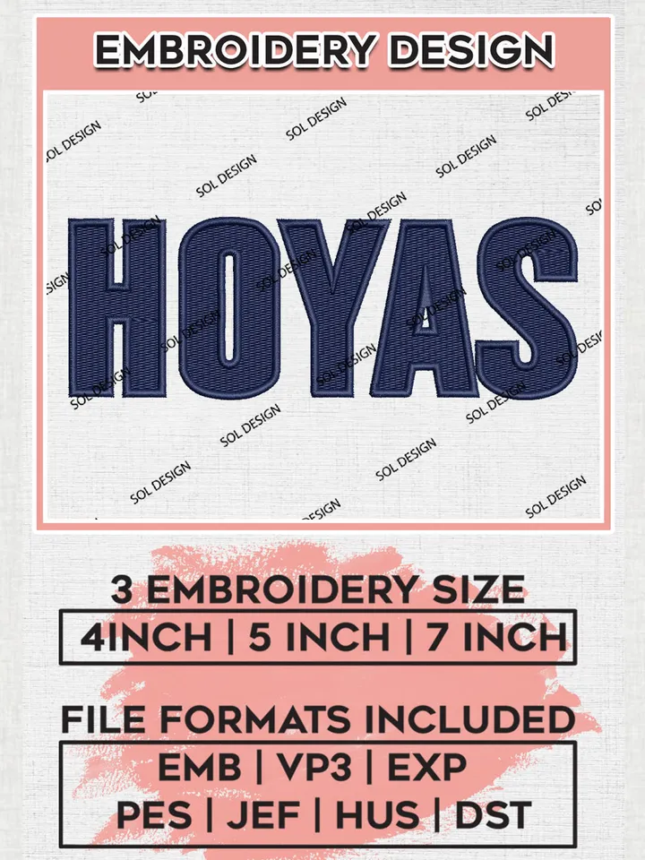 NCAA Hoyas College Team Writing Logo Embroidery Design Files, NCAA Georgetown Hoyas Machine Embroidery, NCAA Teams, 3 sizes, NCAA Machine embroidery designs, Digital Download