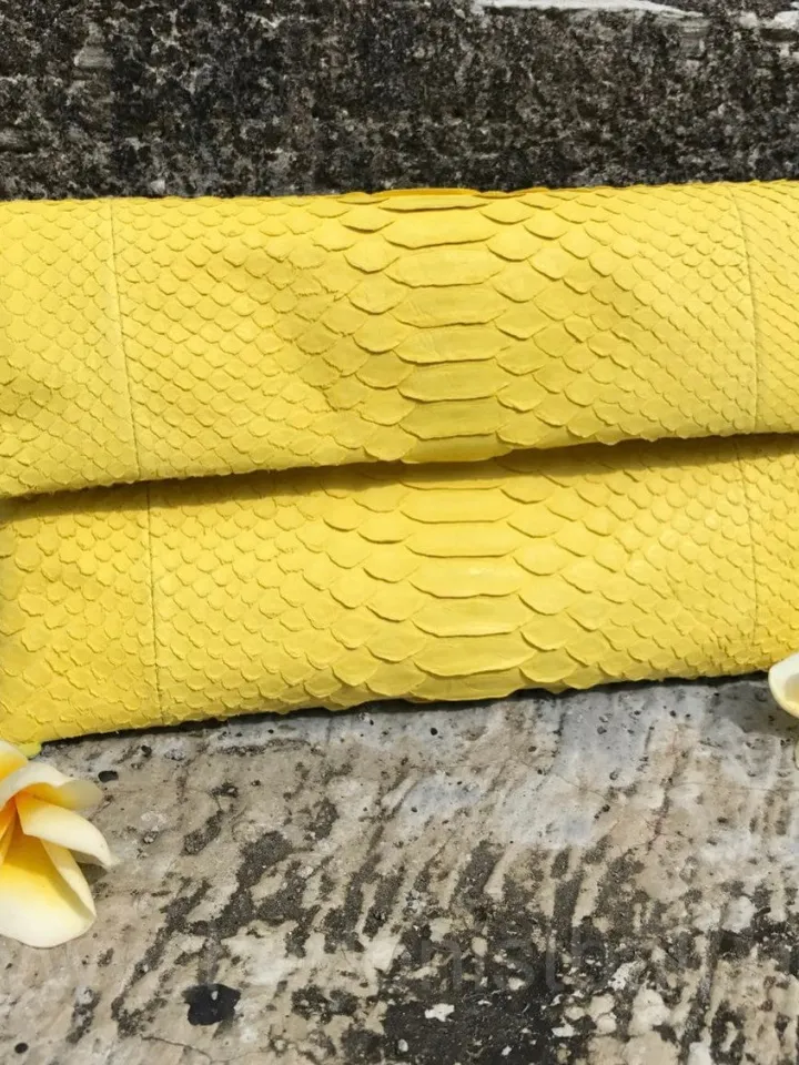 Genuine python skin yellow handmade clutch, classy elegant leather envelope bag, purse free shipping, flat snake leather clutch,small clutch
