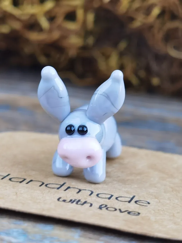 GLASS FIGURINES Donkey figurine Glass Donkey Miniature Donkey tiny Donkey Tiny glass animals Farm animals Terrarium figurines Nativity