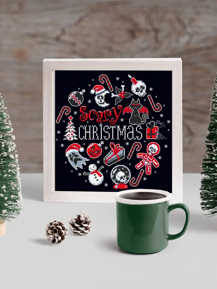 Gothic Christmas cross stitch pattern download PDF Spooky Christmas pattern digital Gothic embroidery PDF, DIY gothic decor Horror gift #N52