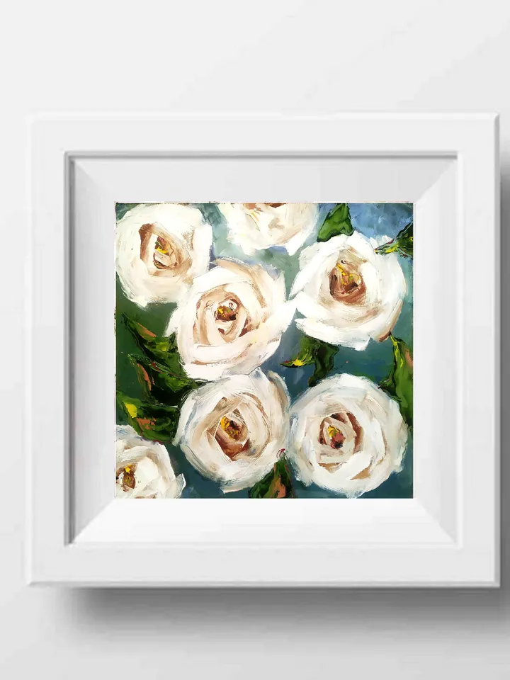 Rose Painting Floral Original Art Impasto Oil Painting 8x8 Rose Wall Art Original wall Art by ArtProkopaloSv