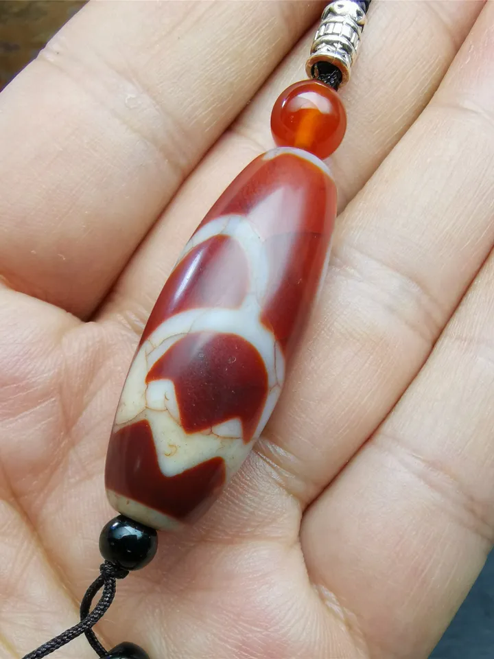 Gandhanra Unique Tibetan Fire Agate Lotus Dzi Bead Necklace,1.57" × 0.75"