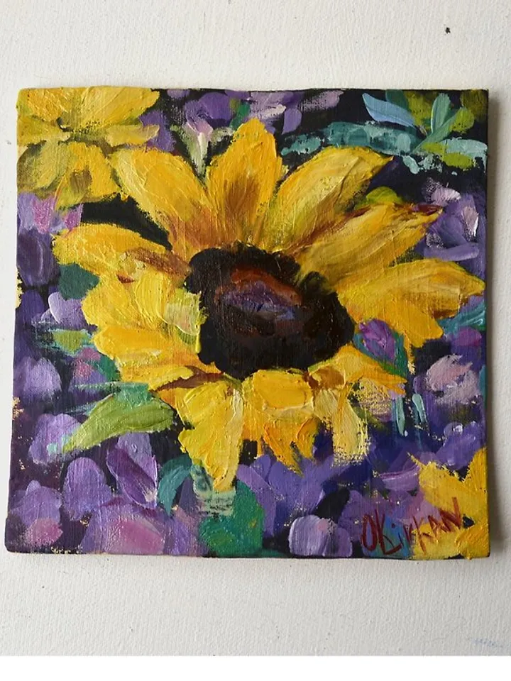 Sunflower Painting Original Floral Art Sunflower Yellow Artwork