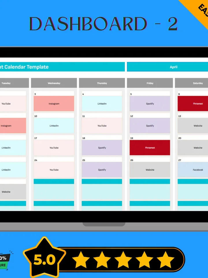 30 Days Content Calendar Template, Monthly Social Media Planner, Google Sheets Marketing Schedule, Digital Post Organizer