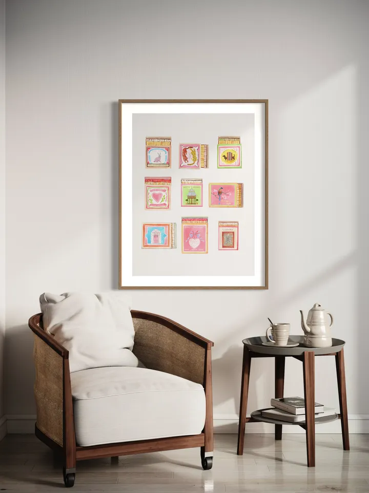 Matchbox Art Collection Print, Watercolor Painting, Vintage Matchbox, Pastel Print, Retro Art Print, Match Box Print, Game Room Art