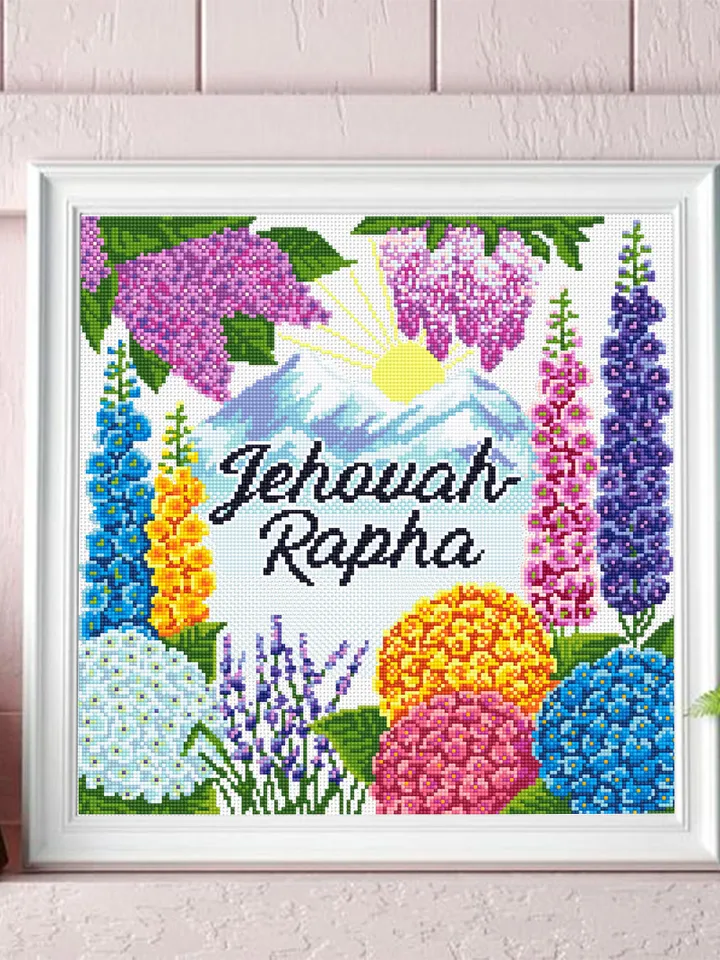 Flowers cross stitch pattern download PDF Bible quotes Jehovah Rapha digital PDF Floral garden cross stitch chart Christian home decor #P32