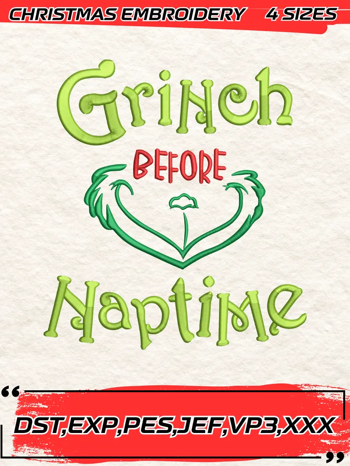 Grinch Before Naptime Embroidery Design,Grinch Christmas Embroidery Design,Christmas Embroidery Design,4 Sizes,Digital Download