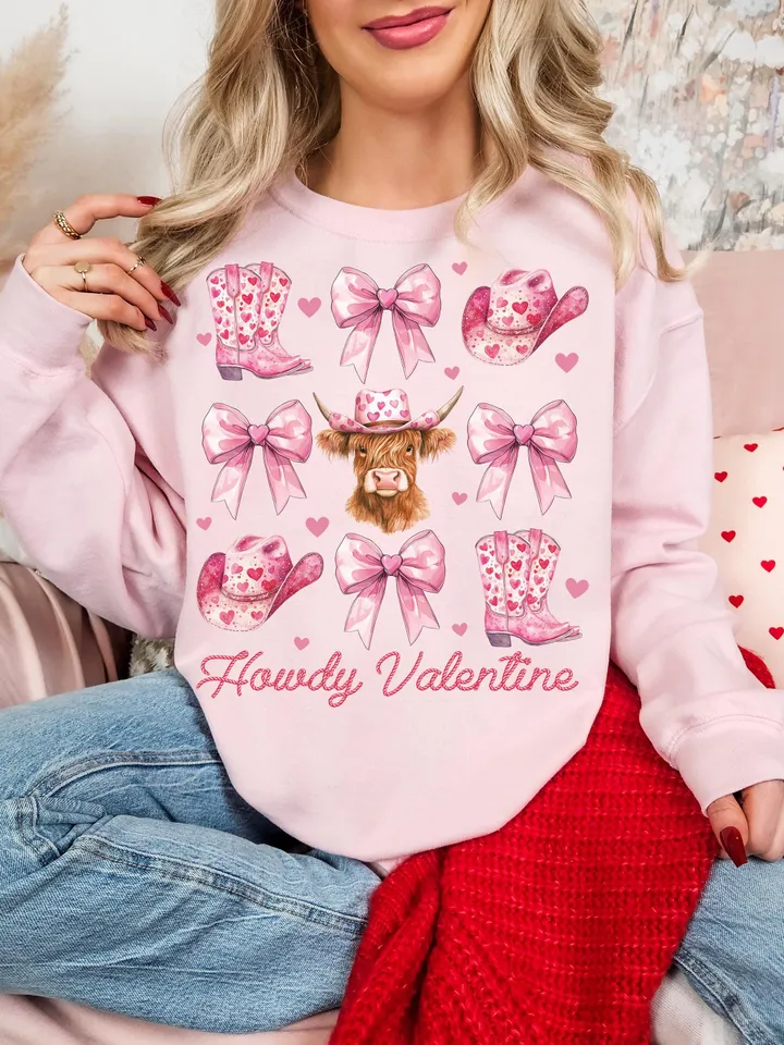 Howdy Valentine Coquette png, Valentines Cow print png, Valentines Sublimation PNG, Pink Cowgirl png, Vday shirt designs, Coquette bow png