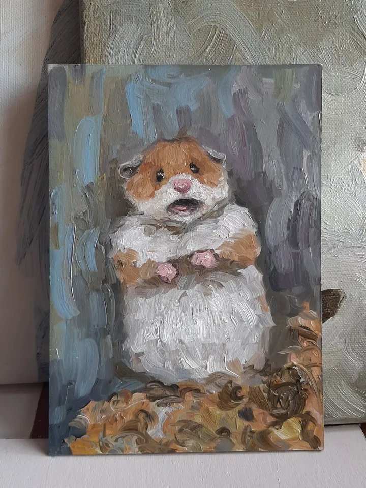 Humster meme oil painting Funny animal wall art