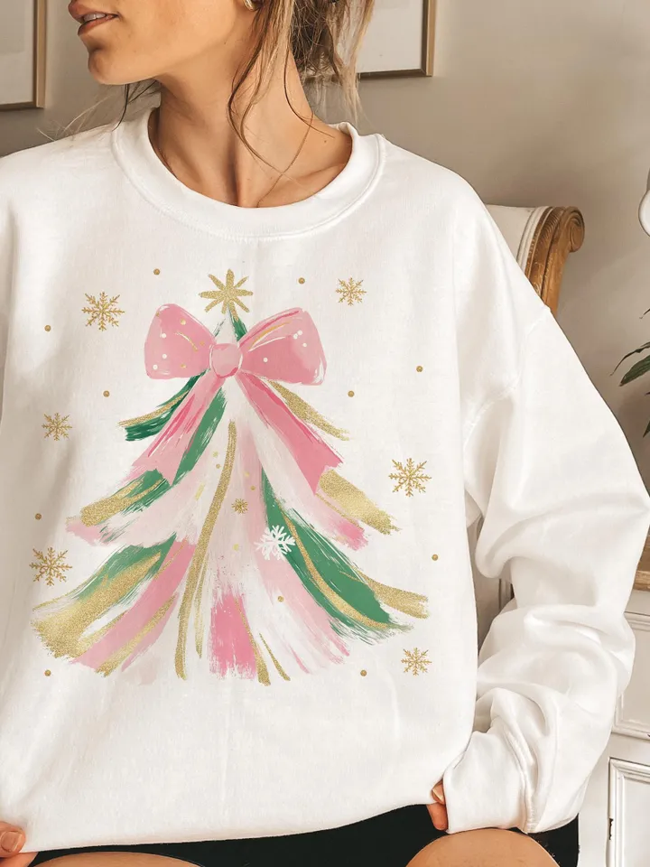 Coquette Glitter Christmas Tree Png, Watercolor Christmas Tree Girly, Merry Christmas Coquette Bow Tree Png, Christmas Lights Hand Drawn