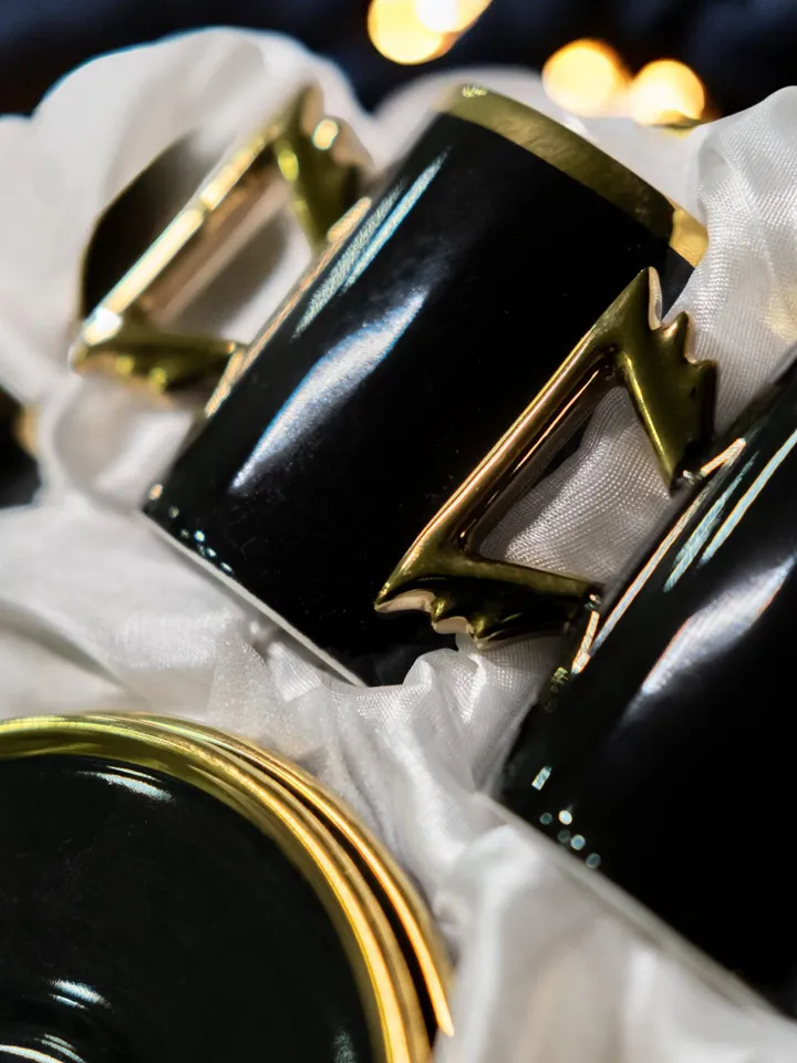Black And Gold Luxury 12 Pieces Tea Cups | Black and Gold Tea Cups | Elegant 12-Pieces Tea Cups