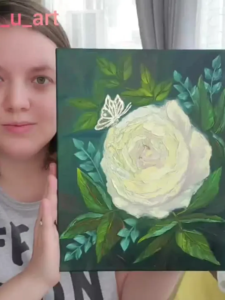 Rose Painting Butterfly Original Art Flower Wall Art Floral Canvas Oil Painting