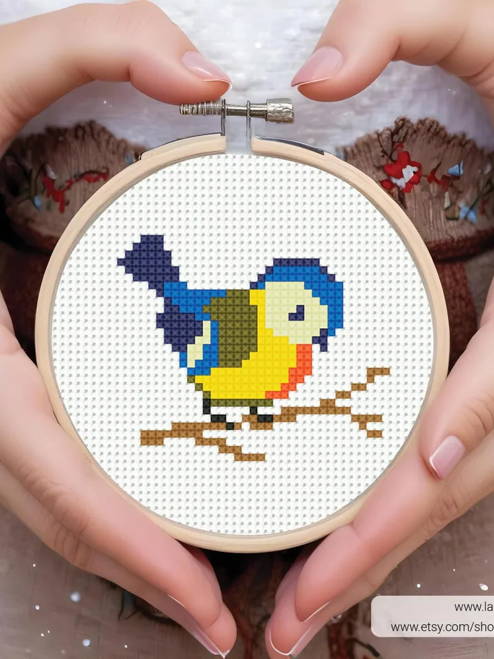 Bundle mini Birds 7 Cross stitch patterns, contemporary, Abstract, 3 inches, beginner, modern chart, gift DIY, embroidery, instant PDF