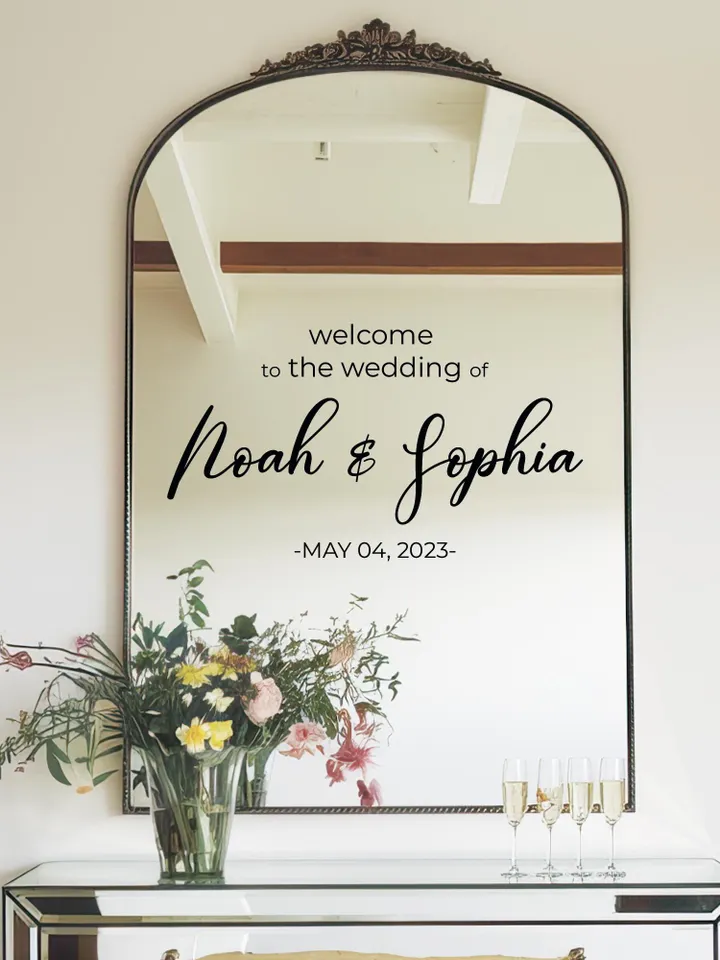 Welcome to our Wedding Sign Customizable Names Mirror Acrylic Decal Bride Groom Reception Ceremony mir5