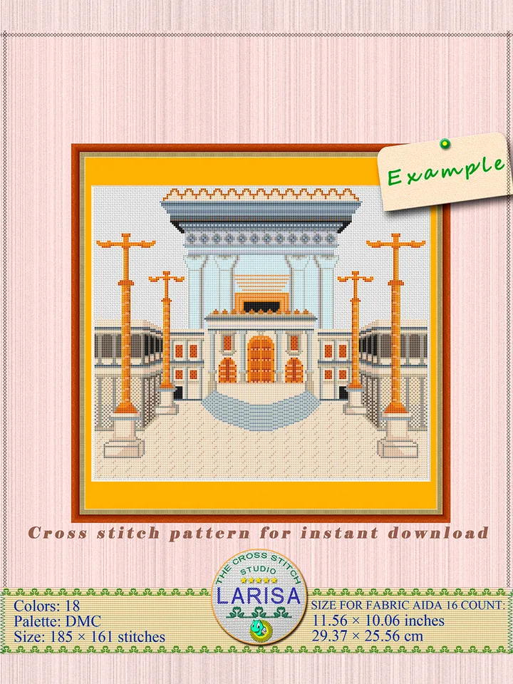 Herod’s Temple Cross Stitch Pattern | Nicanor Gate in Jerusalem