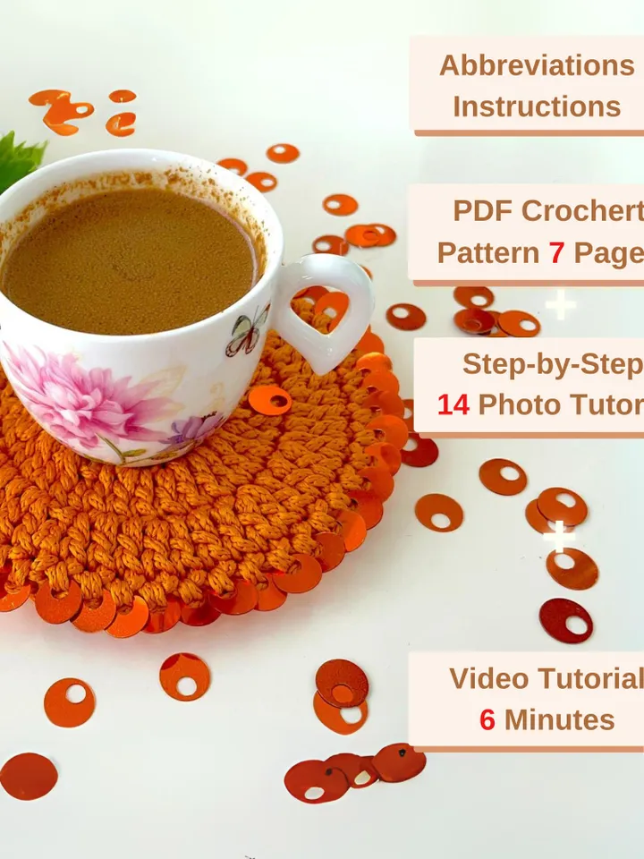Round Crochet Sequin Coaster DIY Pattern, Glam Handmade Mug Rug Tutorial, Sparkle Yarn Drink Mat DIY, Glitter Coffee Coaster Guide