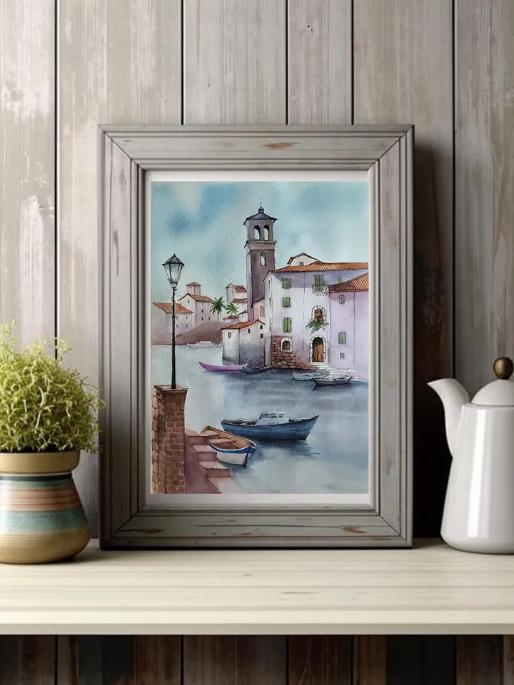 Original Watercolor Painting Venetian Landscape Art Houses on the Canal Artwork Venice Street Picture 27x39 cm by SoftWaves