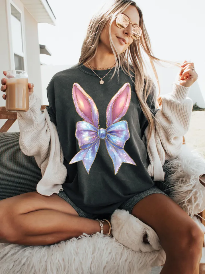 Easter Bunny Coquette PNG, Glitter Easter Bunny png, Happy Easter png, Easter png, Girls Easter Png, Bunny Bow Png, Easter Shirt, Spring png