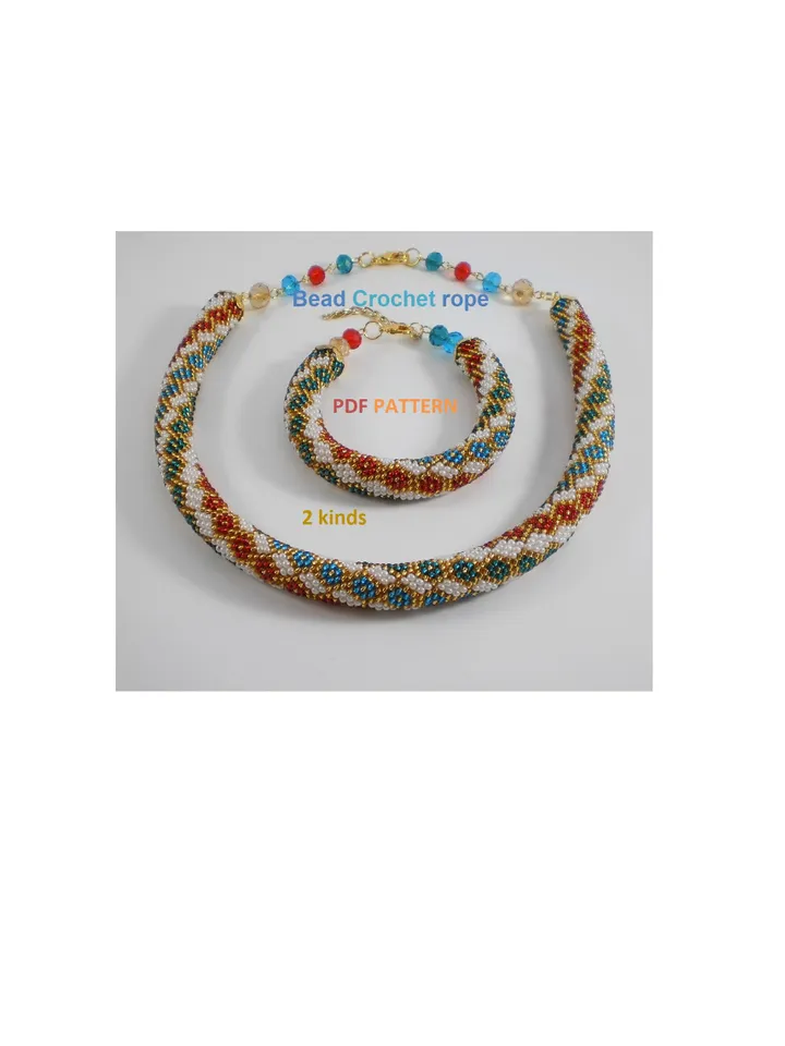 Bead Crochet Necklace Bracelet pattern,Rope bead crochet, pattern seed beads, DIY, bead jewelery, Instant Download, PDF fail