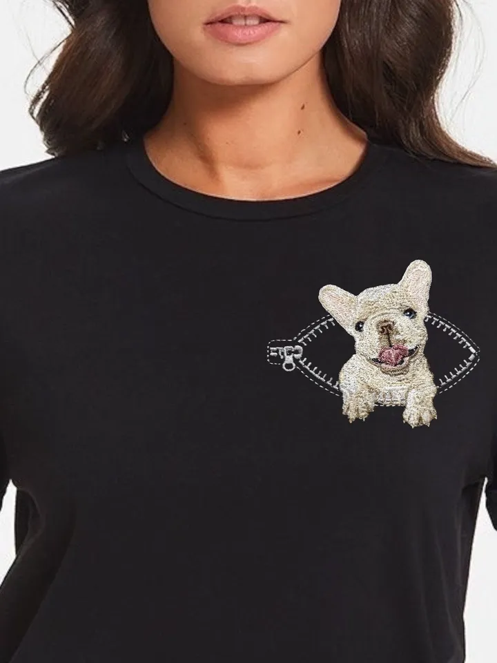 French bulldog in a zipper pocket Miniature realistic machine embroidery design Pet design Dog realistic pattern bulldog embroidery pattern