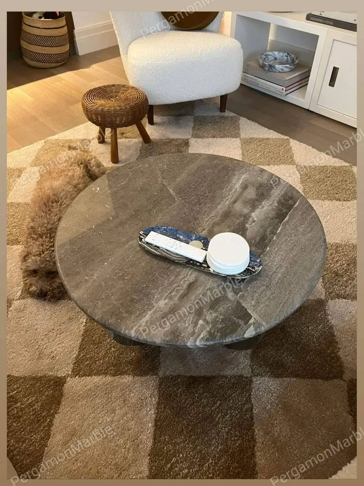 Brown Marble Coffee Table Italian model real marble handmade, Special stone
