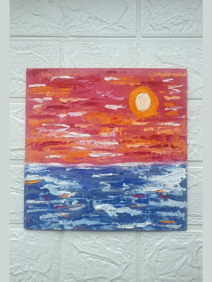 Tranquility of Vibrant Sunset, Seascape Painting