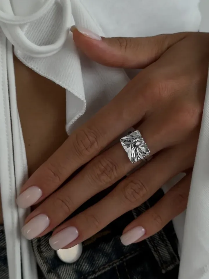 Ring silver 925 women's, ring crumpled silver