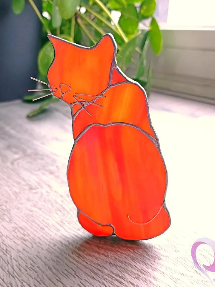 Stained Glass Cat Suncatcher Cute Cat Gift for Cat Lovers Unique Custom Pet Memorial Statue Calico Tuxedo Gray White Orange and Galaxy Cat