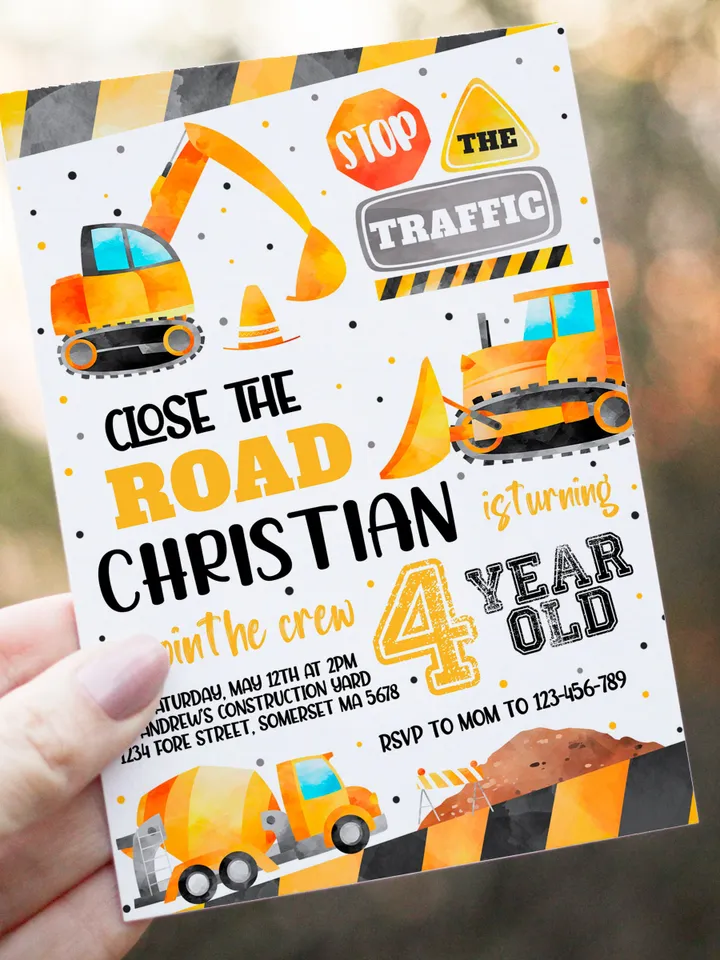 Construction Invitation, Construction Birthday Party Invitation, Dump Truck Party Invite Instant Download Editable Template Digital File