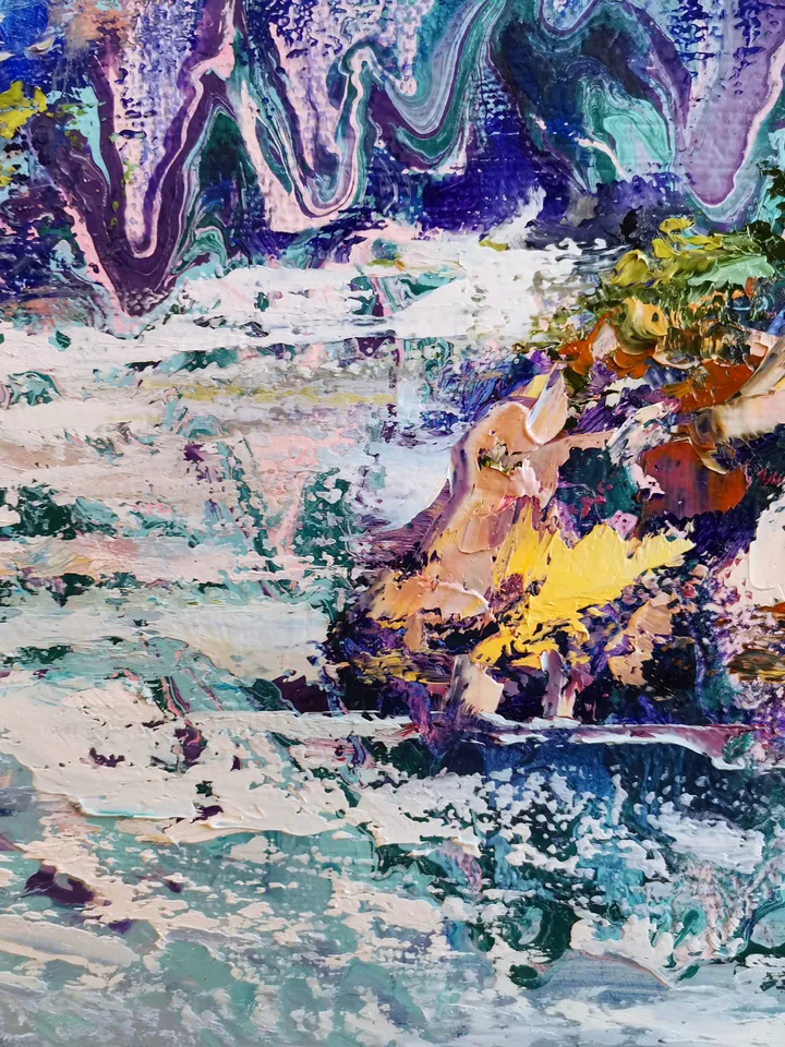 Pine Mountains River Impasto Painting Original Fine Art Artist Svinar Oksana