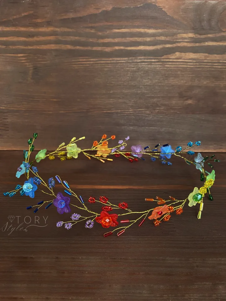 Rainbow headpiece, Rainbow wreath, Rainbow accessories, Pride jewelry, Pride accessories, LGBTQ accessories, Lgbt headband, multicolored wreath