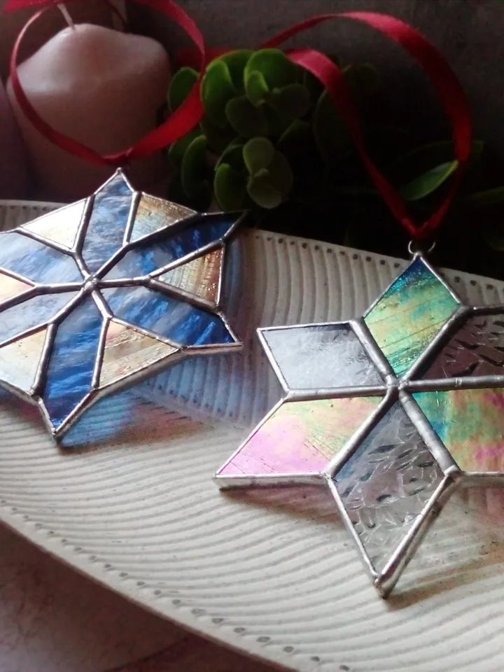 Set of 2 snowflake suncatchers, christmas ornaments, Christmas decorations, Xmas tree star, new year tree toy
