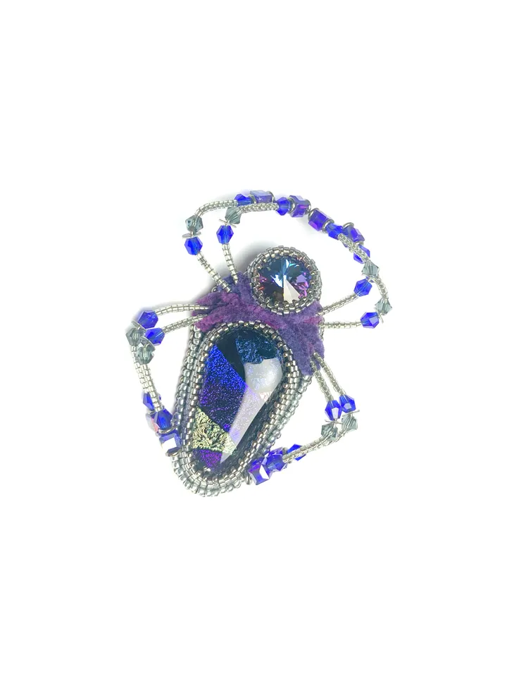 Purple spider brooch, Beaded insect brooch